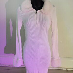 Forever 21 Elegant Bodycon Fur Trim White Dress